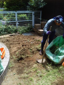 古く荒れてしまった芝の剥ぎ取り